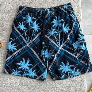 *LIKE NEW* Sonoma Life + Style  Men's Black/Blue Tropical Lined Swim Trunks - L